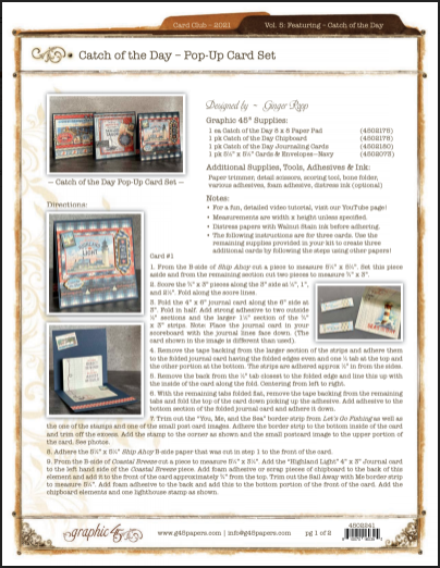 Graphic 45, Pop up cards, Catch of the Day, vol 05, G45 Card Club, Project Sheet
