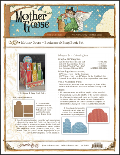 Graphic 45, printable, Mother Goose, Bookcase, Brag Book, mini album