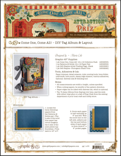 Come One Come All, DIY Tag Album, Layout, Graphic 45